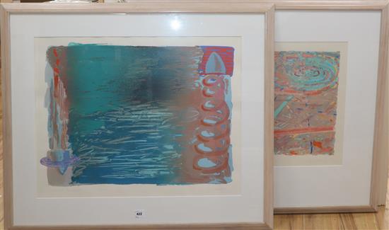 John Lekev, lithograph and screenprint, Littered Way and Double Incident, signed in pencil and dated 84/77,